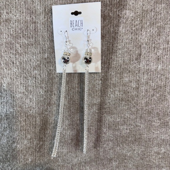 Beach Chic Jewelry - Beach Chic Earrings Women OS Silver Tone Long Tassel Drop Dangle Crystal Orb